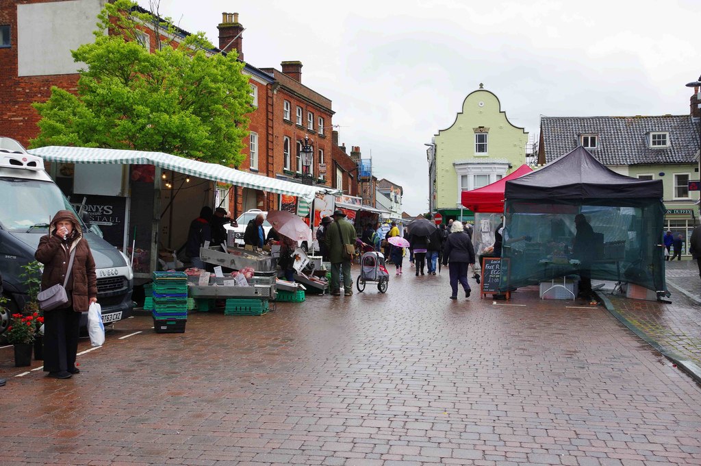 Fakenham Thursday market in the town centre, north-west Norfolk