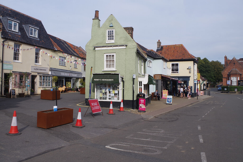 Holt Georgian market place in north Norfolk, lined with independent shops
