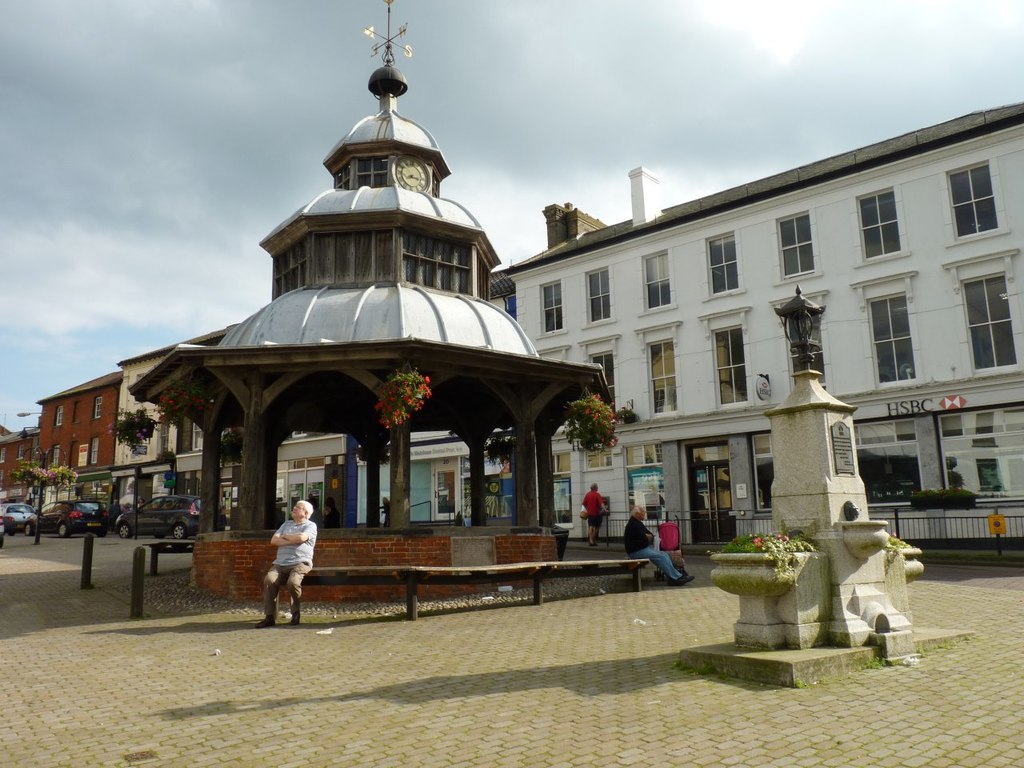 North Walsham market place with visitors, north Norfolk