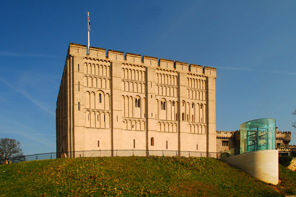 Norwich Castle keep in Norfolk, the Norman royal fortress built by William the Conqueror, now home to the Castle Museum