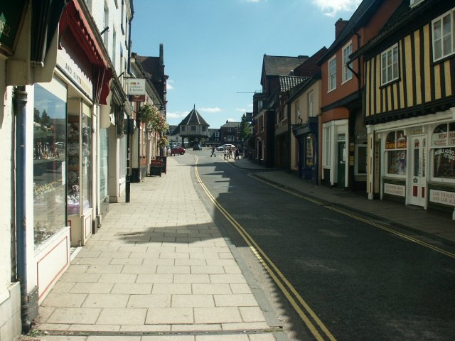 Wymondham market place with shoppers, south Norfolk